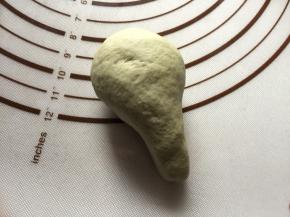 将包好的面团收口朝下，揉搓成蝌蚪形状