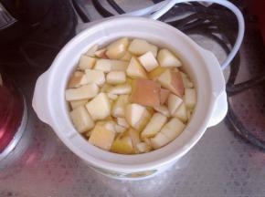 炖锅中加满水，将苹果丁放入。
