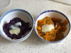 紫薯和红薯分别加入炼乳