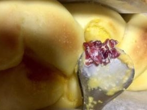 烤至10分钟时取出，表面撒上蔓越莓