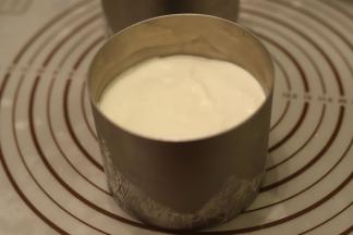 将所有的原味慕斯糊倒入慕斯圈内，冰箱冷冻15分钟后再倒入剩余的咖啡慕斯糊，冰箱冷藏至少4小时以上