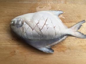 鱼洗净表面割菱形刀