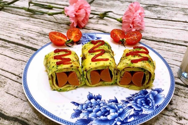香菇西兰花蛋饼卷