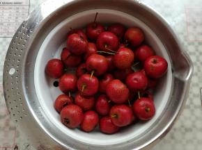 洗干净的山楂沥干水份