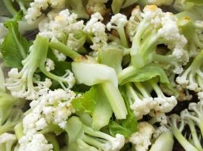 中小火，倒入有机花菜。
