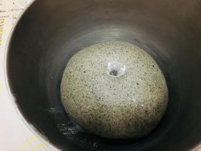 基础发酵后，手指沾粉戳洞，不塌陷不回缩即可。