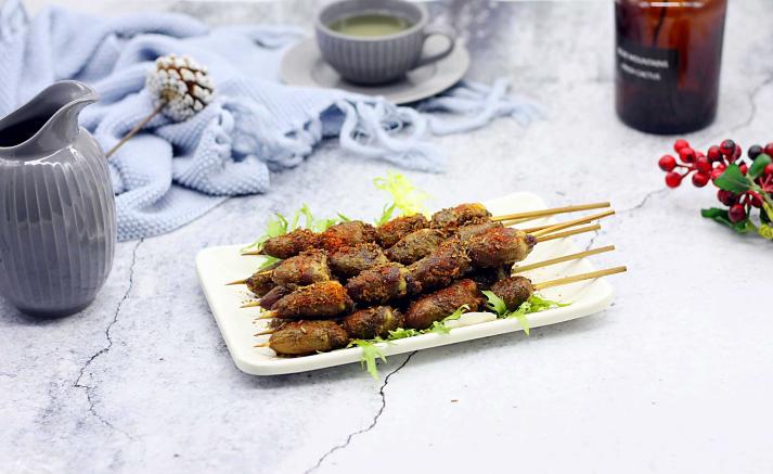 孜然烤鸡心串