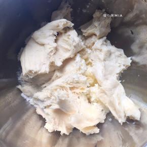 将发好的中种材料撕开，放入盆中，再加入主面团的所有材料