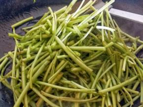 放入芦蒿翻炒几下，期间撒一点点水