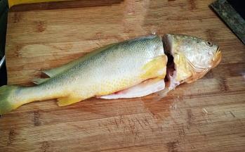 把处理好的鱼头整个切下来。