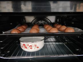 放入烤箱进行发酵，温度35度，里面放一碗温水保湿，时间1小时左右。