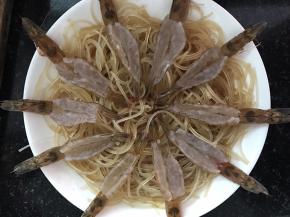 收拾好的虾摆在粉丝上