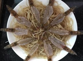 收拾好的虾摆在粉丝上