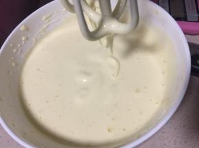 搅打至提起打蛋头蛋糊不马上消失即可