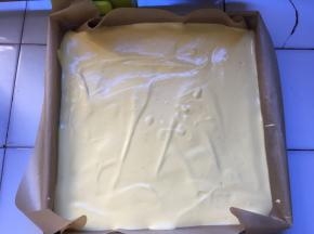 将蛋糕糊倒入烤盘，放入预热好的烤箱140度20分钟，上下火
