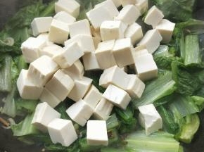 倒入沥干的豆腐。