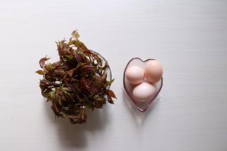 食材准备：香椿一把洗净，鸡蛋3个