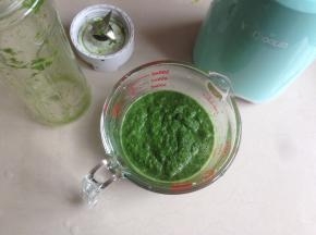 将煮过的艾叶捞起来后拧干水份，加190克水，放入料理机，打成艾叶糊，不需要过滤出艾叶汁，直接用即可