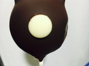 选择光滑的一面，用白巧克力，粘上小熊的鼻子。