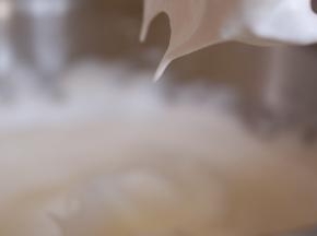 蛋清中滴入几滴柠檬汁，细砂糖分三次加入到打发的蛋清中直至打发到湿性发泡。烤箱180度预热