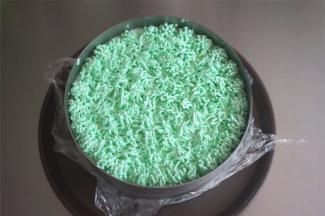 在慕斯蛋糕表面挤出小草。