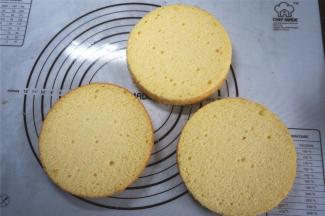 将烤好的蛋糕平均分成3片。