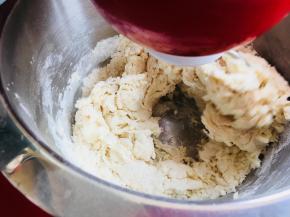 中种发酵至两倍大后，撕成小块与主面团中除黄油外的其他材料混合