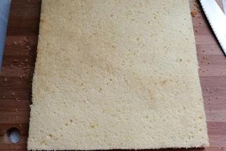 先把蛋糕体四周切去硬边