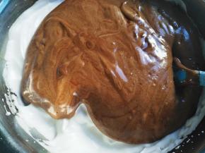 将混合好的蛋糕糊倒回蛋白盆中，搅拌均匀