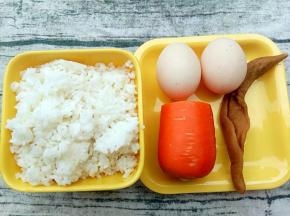 准备食材：米饭，鸡蛋，胡萝卜，萝卜干