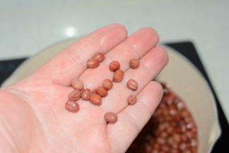 倒出多余的汤汁，保持汤汁没过红豆的状态，观察红豆表皮褶皱的状态，按照步骤2重复2～3次
