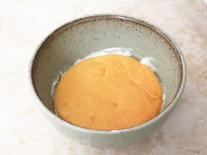 蛋糕胚切成合适大小，叠放在慕斯糊上面，轻轻按压一下。