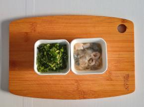 西洋菜切碎；牡蛎切碎