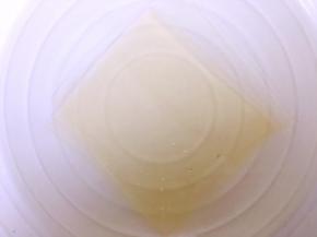 慕斯糊冷藏凝固后，再来做镜面层，取一片吉利丁片用冷水泡软