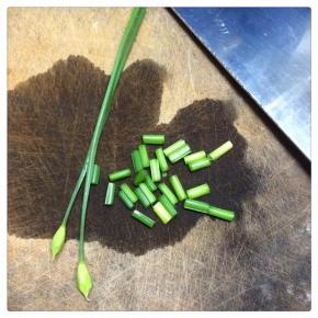 家里没有其他绿色的东西，我就拿了韭菜花做南瓜的蒂了，哈哈……