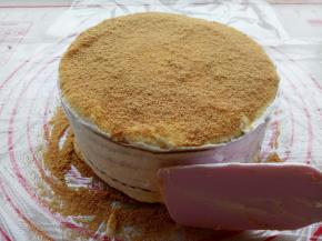 8层都做好之后把剩下的那份奶油抹在四周。