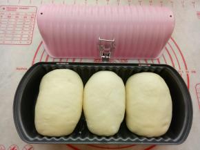 都卷好之后放入阳晨450克圆形吐司模具里，盖上盖子。