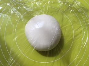 揉好的面团取出，盖保鲜膜松弛半个小时