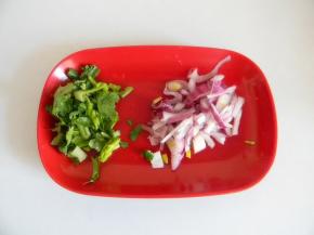 香菜切碎，洋葱切小块