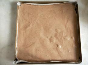 倒入不粘烤盘中，震模。