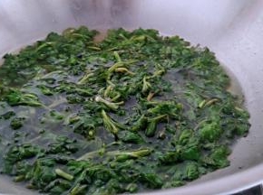 锅中放入小苏打，放入艾草进行焯水。