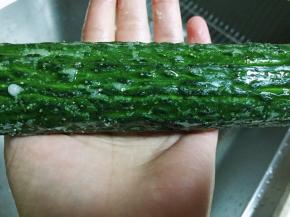 黄瓜用粗盐搓洗表皮，再用清水泡洗