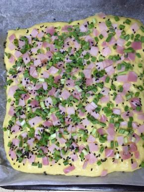 在撒上葱花和黑芝麻