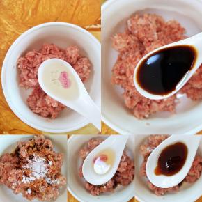 猪肉沫放入适量的花生油，酱油，生粉，料酒，蚝油搅拌均匀