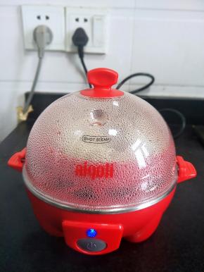 蒸饺子中！蒸15-20分钟左右就可以了，中途记得加水哦。免得没水自动断电了！当发蜂鸣器发声时！就是好了。