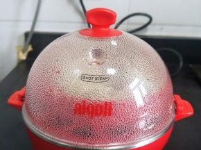 蒸饺子中！蒸15-20分钟左右就可以了，中途记得加水哦。免得没水自动断电了！当发蜂鸣器发声时！就是好了。