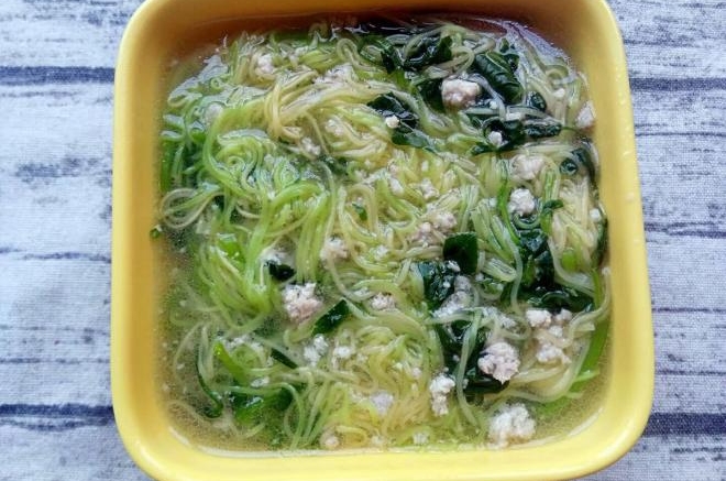 宝宝辅食^_^西洋菜肉末煮果蔬面