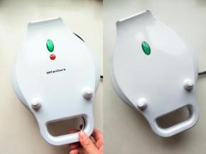 合上模具后，翻一下面，加热30秒,接着再翻个面烤1-3分钟，然后另一面也再烤1-3分钟