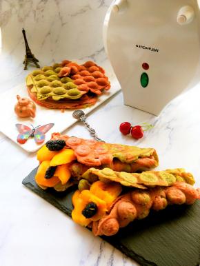 大块的果肉和鸡蛋仔，能让舌尖颤抖！可立式的米凡欧斯家用鸡蛋仔机器不占地方是居家好神器。