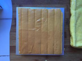 将蛋糕胚切出形状，比6寸模具小一点，也可以一样大